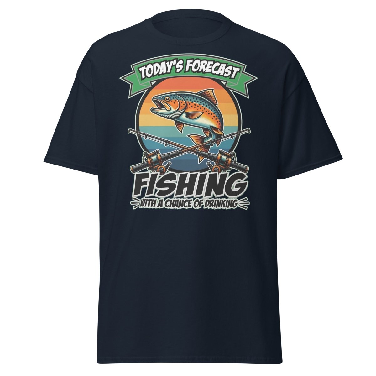 Fishing With A Chance Of Drinking T-Shirt - Funny Fisherman Tee - Navy - TeeRipple