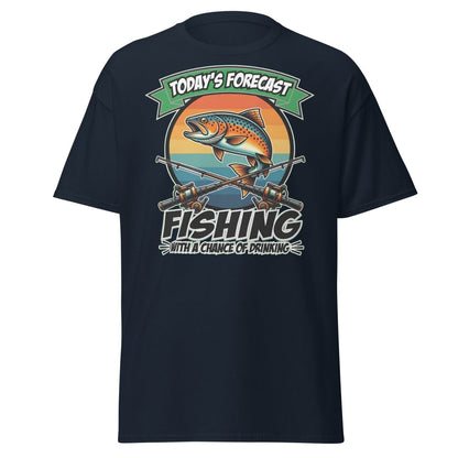Fishing With A Chance Of Drinking T-Shirt - Funny Fisherman Tee - Navy - TeeRipple