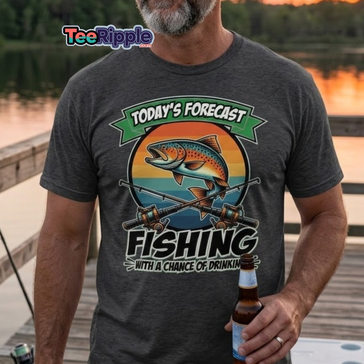 Fishing With A Chance Of Drinking T-Shirt - Funny Fisherman Tee - Maroon - TeeRipple
