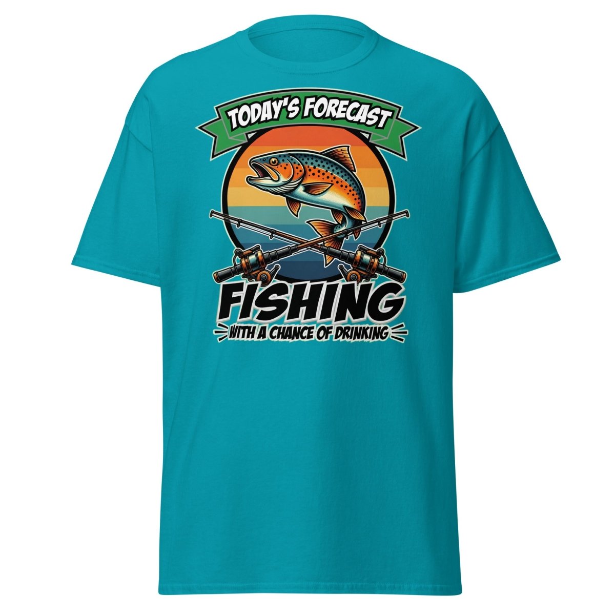 Fishing With A Chance Of Drinking T-Shirt - Funny Fisherman Tee - Tropical Blue - TeeRipple