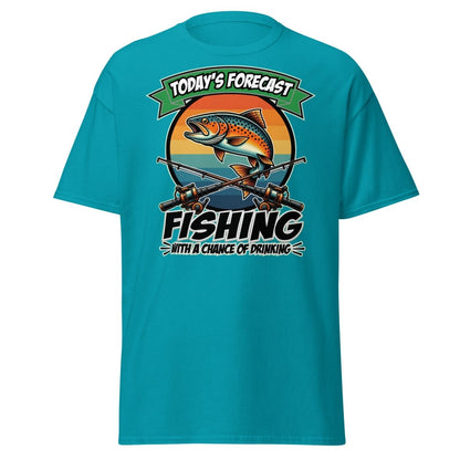 Fishing With A Chance Of Drinking T-Shirt - Funny Fisherman Tee - Tropical Blue - TeeRipple
