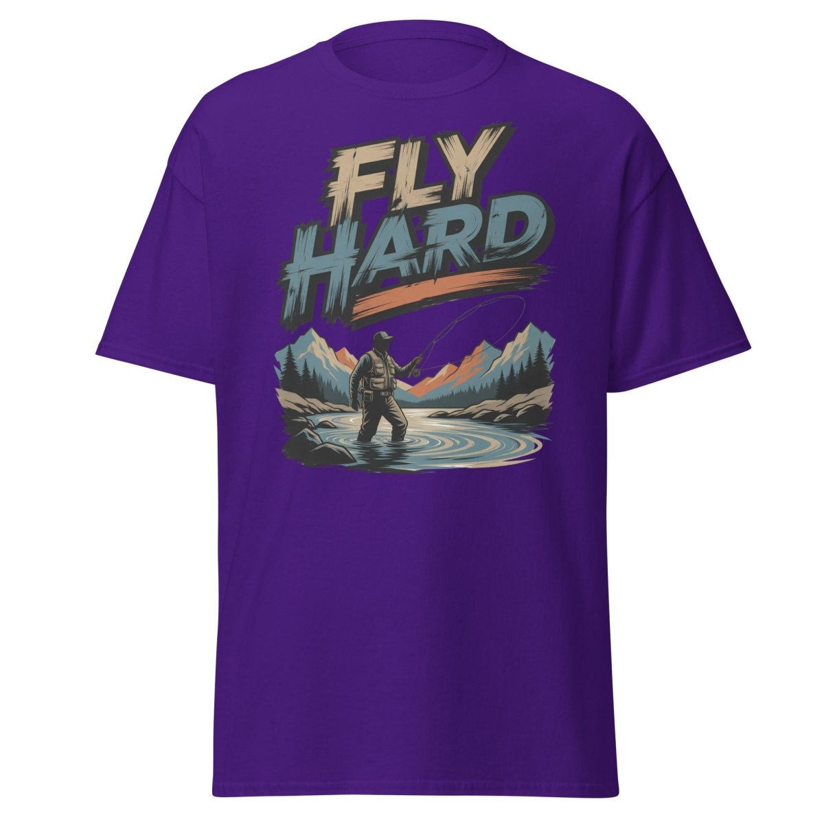 Fly Hard Fly Fishing T-Shirt – Outdoor Adventure Tee - Purple - TeeRipple