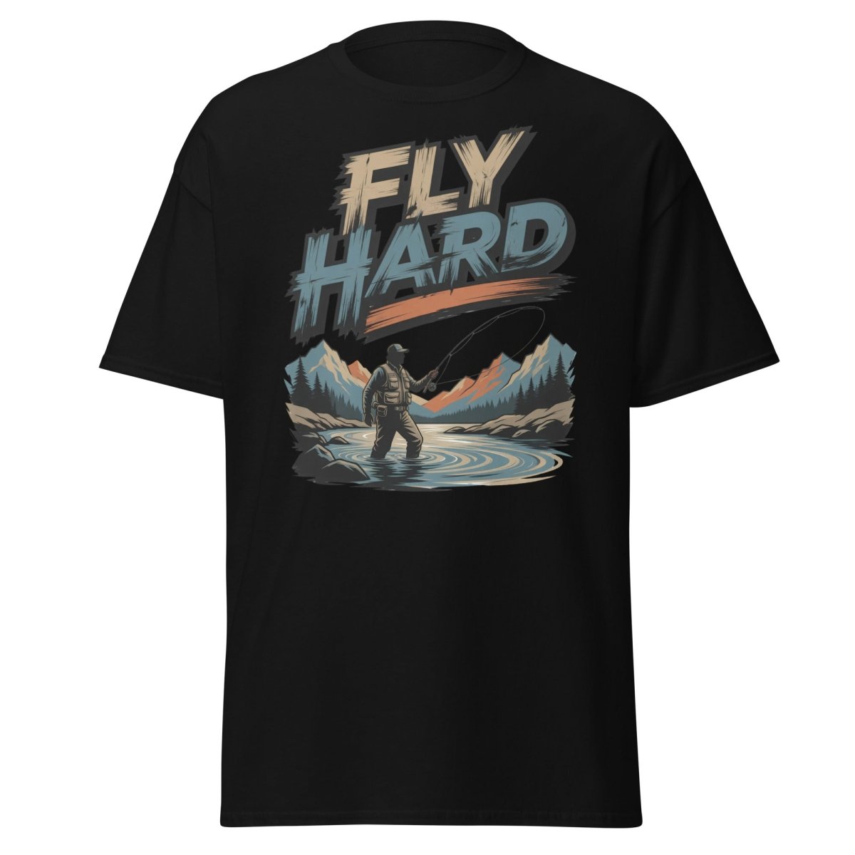 Fly Hard Fly Fishing T-Shirt – Outdoor Adventure Tee - Black - TeeRipple