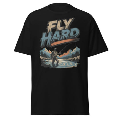 Fly Hard Fly Fishing T-Shirt – Outdoor Adventure Tee - Black - TeeRipple