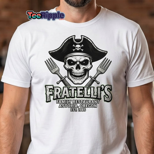 Fratelli's Pirate Skull T-Shirt - Astoria Oregon Restaurant Tee - Maroon - TeeRipple