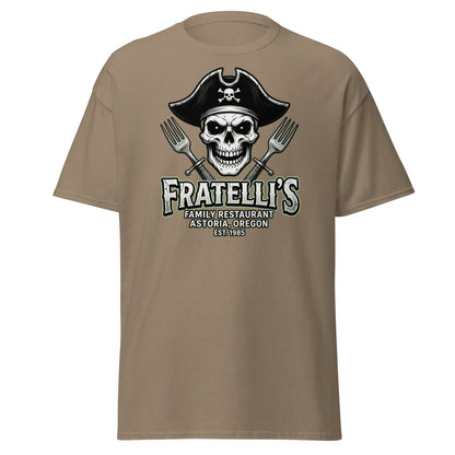 Fratelli's Pirate Skull T-Shirt - Astoria Oregon Restaurant Tee - Brown Savana - TeeRipple