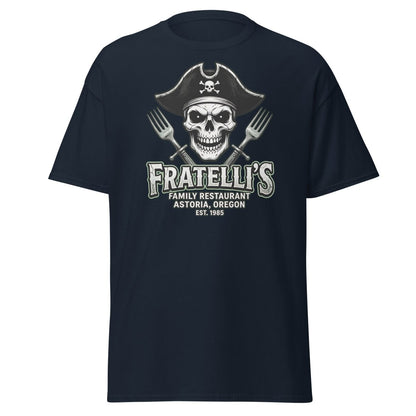 Fratelli's Pirate Skull T-Shirt - Astoria Oregon Restaurant Tee - Navy - TeeRipple