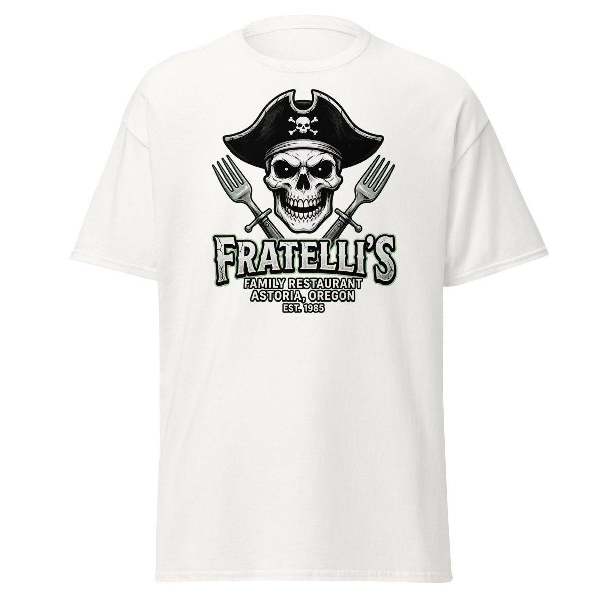 Fratelli's Pirate Skull T-Shirt - Astoria Oregon Restaurant Tee - White - TeeRipple