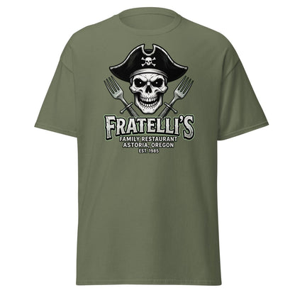 Fratelli's Pirate Skull T-Shirt - Astoria Oregon Restaurant Tee - Military Green - TeeRipple