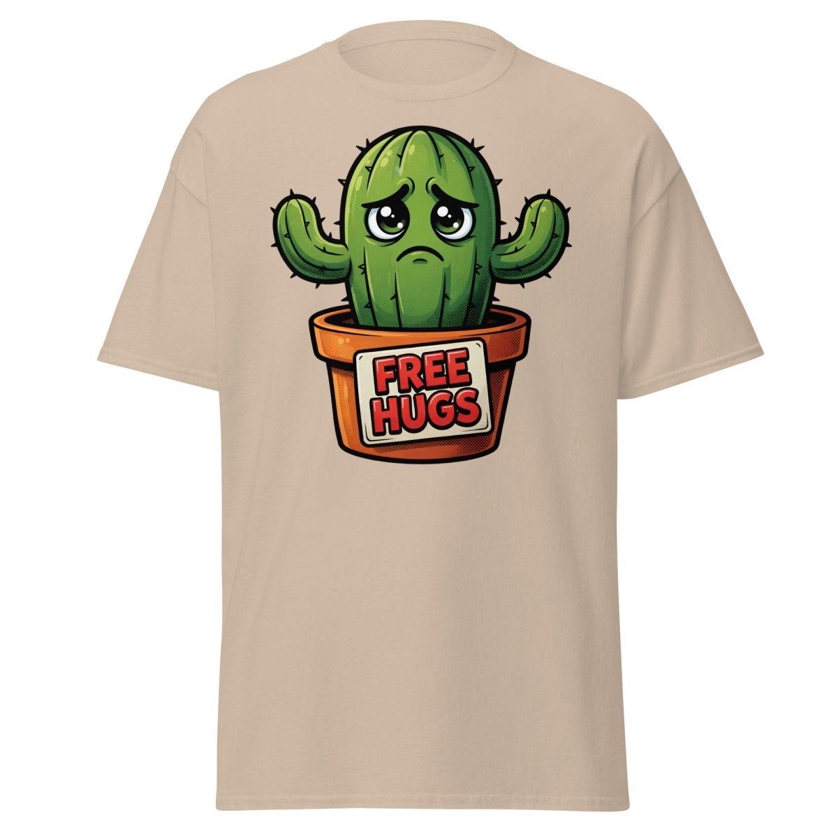 Free Hugs Cactus T-Shirt – Funny Grumpy Plant Tee - Sand - TeeRipple