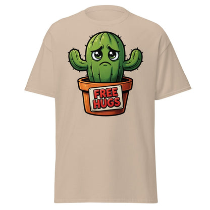 Free Hugs Cactus T-Shirt – Funny Grumpy Plant Tee - Sand - TeeRipple