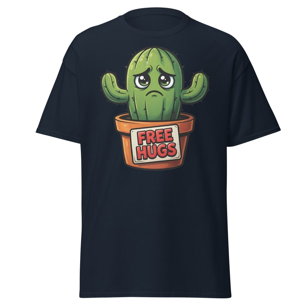 Free Hugs Cactus T-Shirt – Funny Grumpy Plant Tee - Navy - TeeRipple