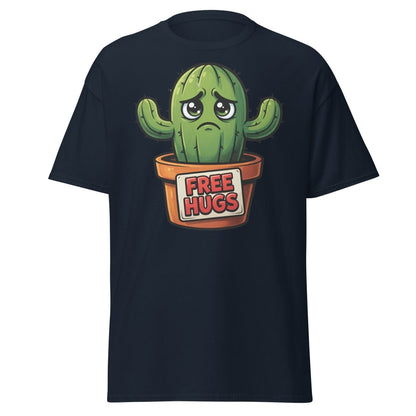 Free Hugs Cactus T-Shirt – Funny Grumpy Plant Tee - Navy - TeeRipple