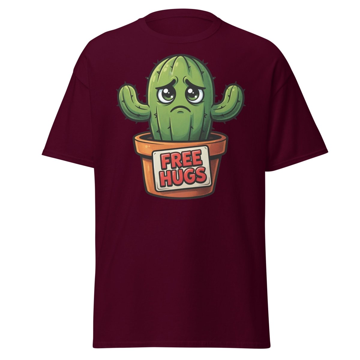 Free Hugs Cactus T-Shirt – Funny Grumpy Plant Tee - Maroon - TeeRipple
