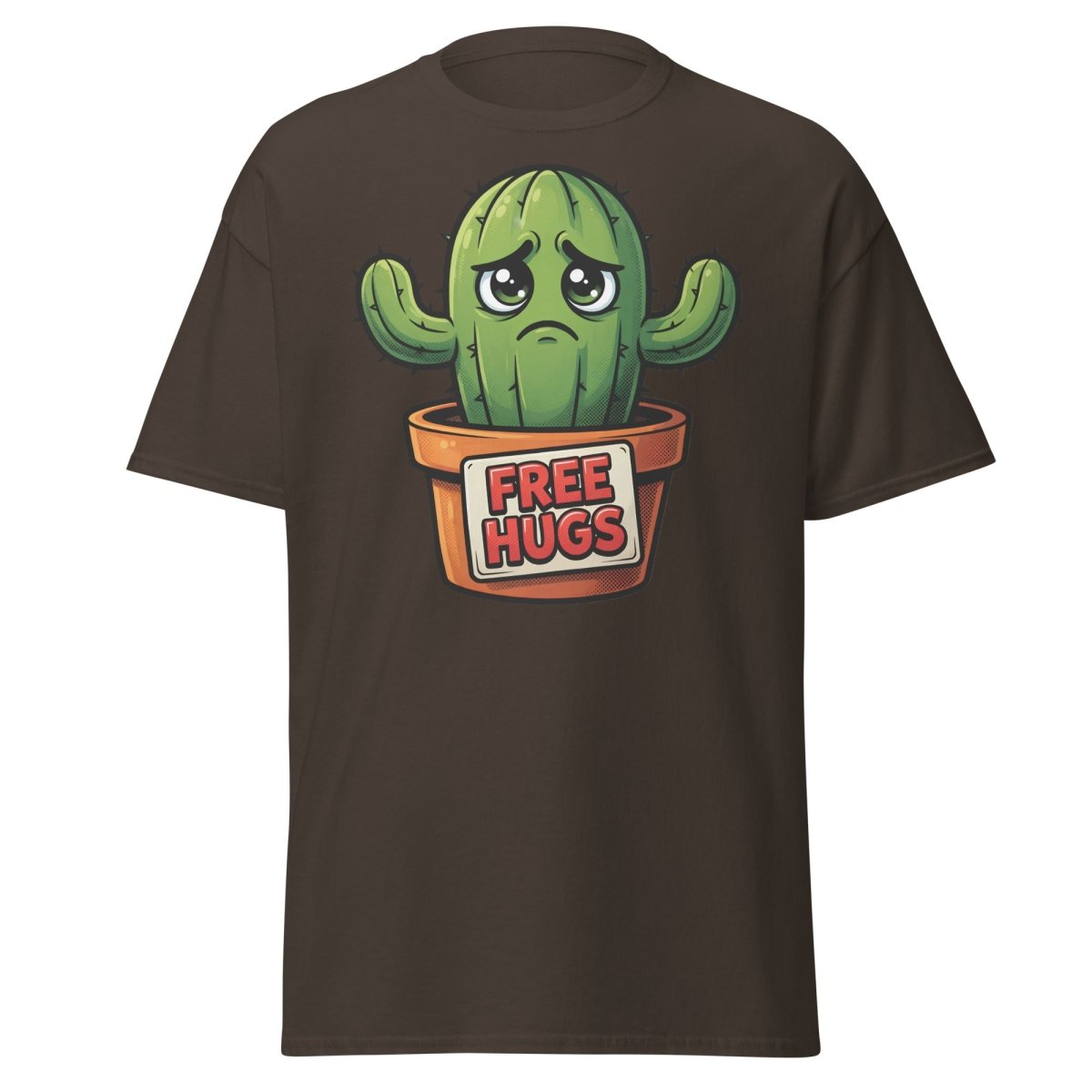 Free Hugs Cactus T-Shirt – Funny Grumpy Plant Tee - Dark Chocolate - TeeRipple