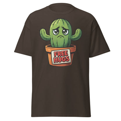 Free Hugs Cactus T-Shirt – Funny Grumpy Plant Tee - Dark Chocolate - TeeRipple