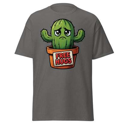 Free Hugs Cactus T-Shirt – Funny Grumpy Plant Tee - Charcoal - TeeRipple