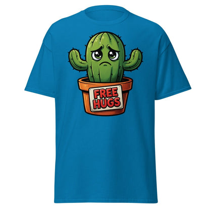 Free Hugs Cactus T-Shirt – Funny Grumpy Plant Tee - Sapphire - TeeRipple