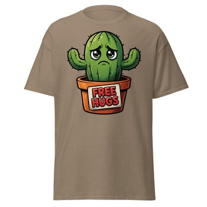 Free Hugs Cactus T-Shirt – Funny Grumpy Plant Tee - Brown Savana - TeeRipple