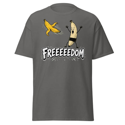 FREEEEEDOM Banana T-Shirt – Funny Cartoon Fruit Graphic Tee - Charcoal - TeeRipple
