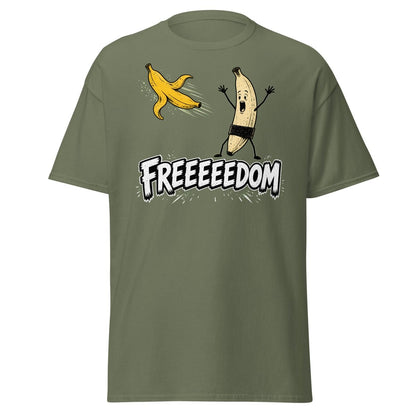 FREEEEEDOM Banana T-Shirt – Funny Cartoon Fruit Graphic Tee - Military Green - TeeRipple