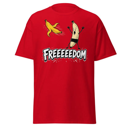 FREEEEEDOM Banana T-Shirt – Funny Cartoon Fruit Graphic Tee - Red - TeeRipple
