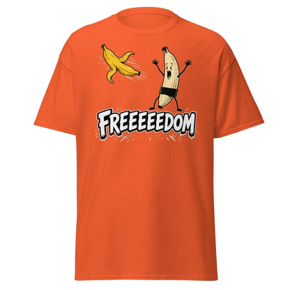 FREEEEEDOM Banana T-Shirt – Funny Cartoon Fruit Graphic Tee - Orange - TeeRipple