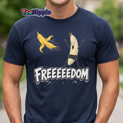 FREEEEEDOM Banana T-Shirt – Funny Cartoon Fruit Graphic Tee - Maroon - TeeRipple
