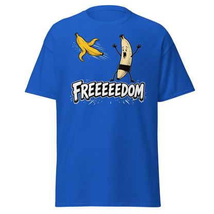FREEEEEDOM Banana T-Shirt – Funny Cartoon Fruit Graphic Tee - Royal - TeeRipple