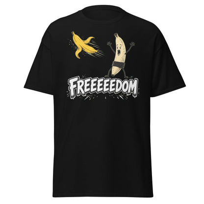 FREEEEEDOM Banana T-Shirt – Funny Cartoon Fruit Graphic Tee - Black - TeeRipple