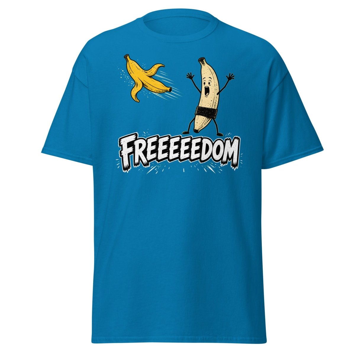 FREEEEEDOM Banana T-Shirt – Funny Cartoon Fruit Graphic Tee - Sapphire - TeeRipple