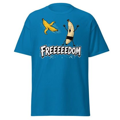 FREEEEEDOM Banana T-Shirt – Funny Cartoon Fruit Graphic Tee - Sapphire - TeeRipple