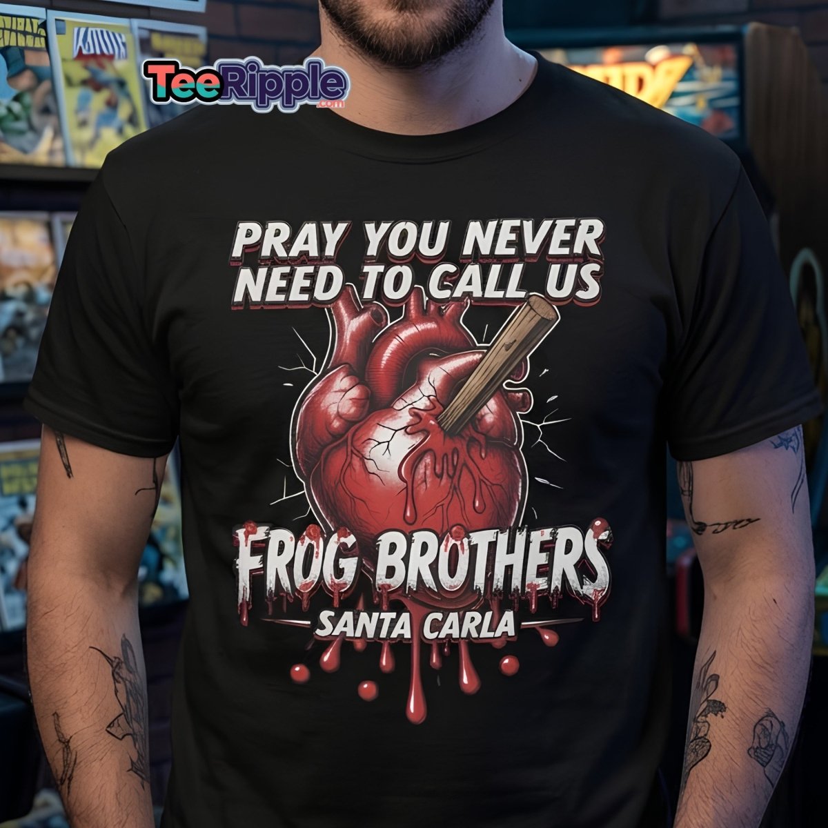Frog Brothers Santa Carla T-Shirt - Lost Boys Vampire Hunter - Maroon - TeeRipple
