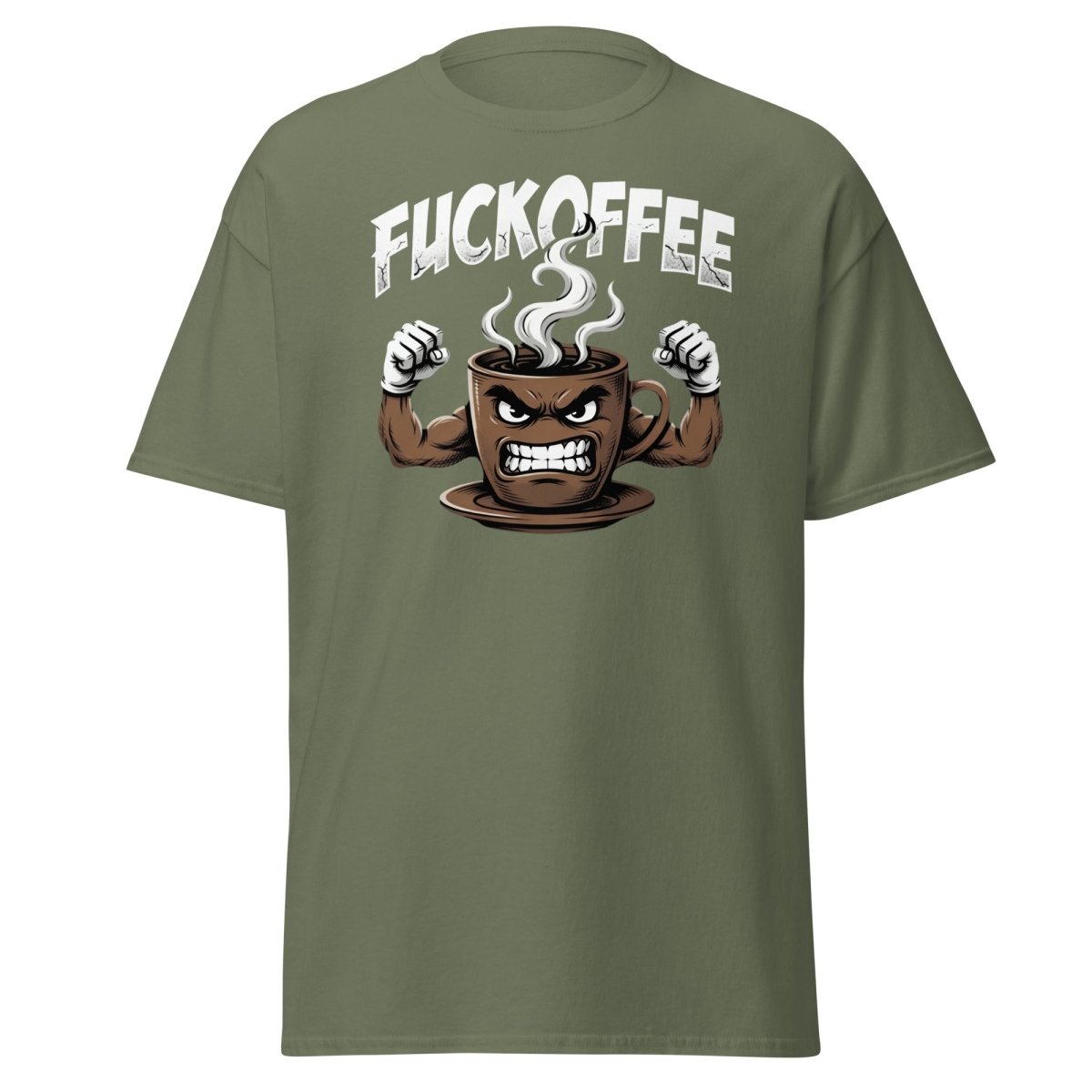 Fuckoffee Angry Coffee Mug T-Shirt – Funny Coffee Humor Tee - Military Green - TeeRipple