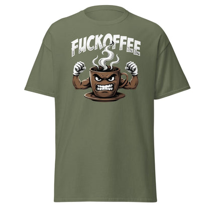 Fuckoffee Angry Coffee Mug T-Shirt – Funny Coffee Humor Tee - Military Green - TeeRipple