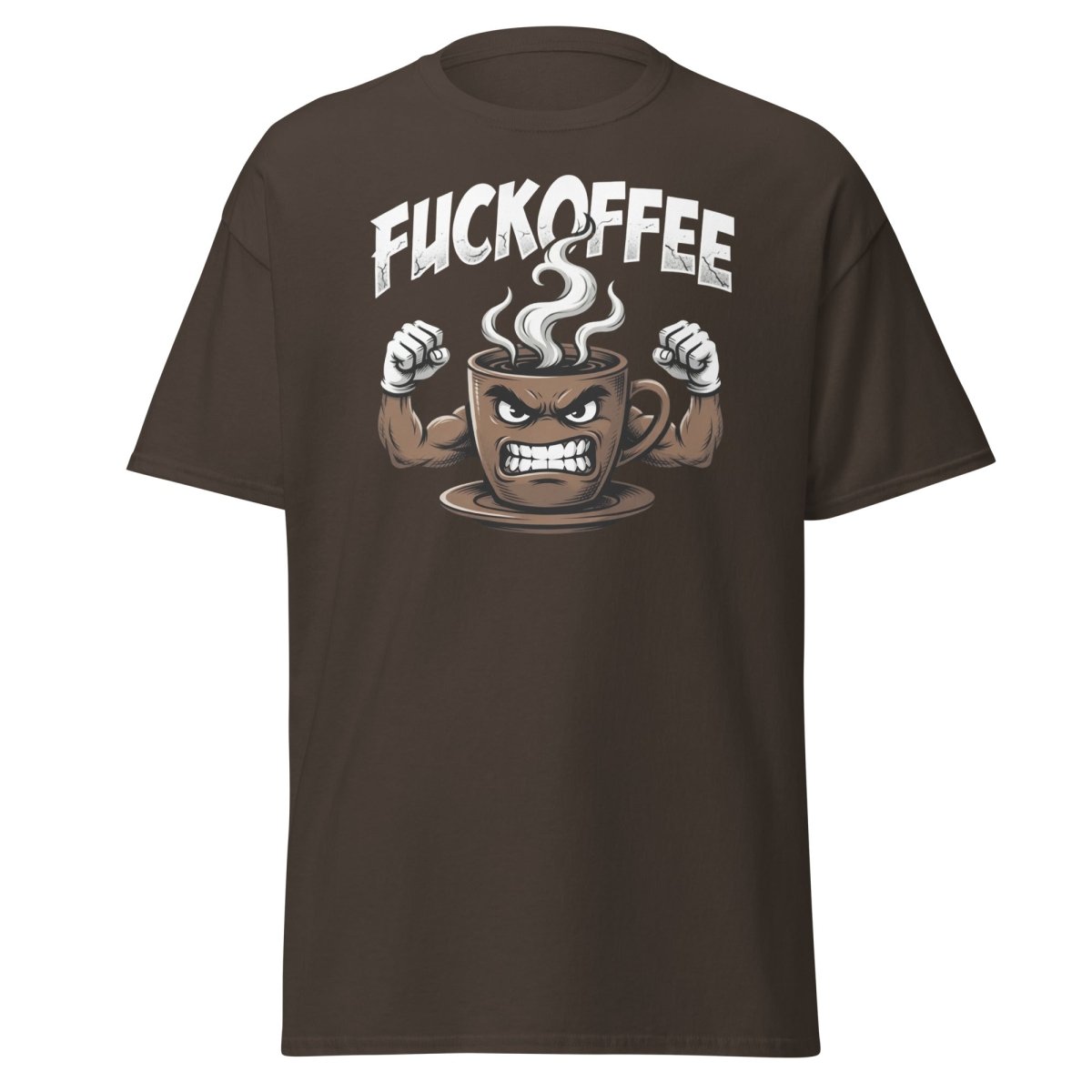 Fuckoffee Angry Coffee Mug T-Shirt – Funny Coffee Humor Tee - Dark Chocolate - TeeRipple
