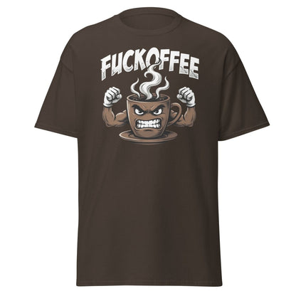 Fuckoffee Angry Coffee Mug T-Shirt – Funny Coffee Humor Tee - Dark Chocolate - TeeRipple