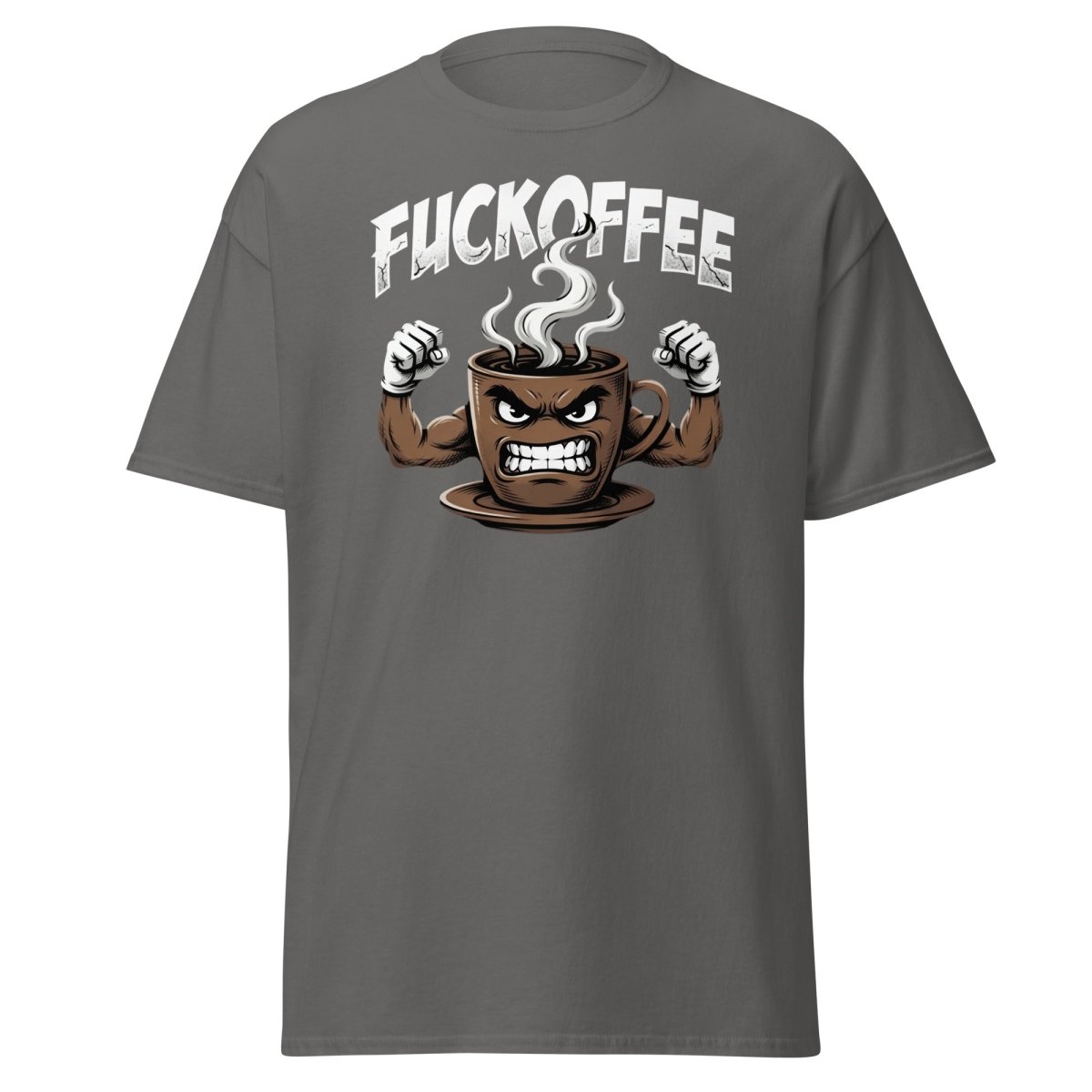 Fuckoffee Angry Coffee Mug T-Shirt – Funny Coffee Humor Tee - Charcoal - TeeRipple