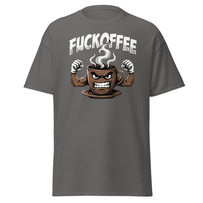 Fuckoffee Angry Coffee Mug T-Shirt – Funny Coffee Humor Tee - Charcoal - TeeRipple
