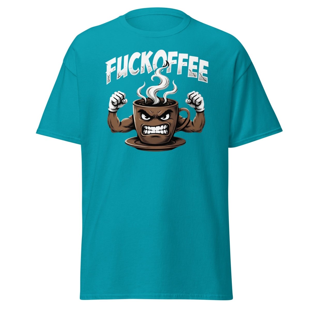 Fuckoffee Angry Coffee Mug T-Shirt – Funny Coffee Humor Tee - Tropical Blue - TeeRipple