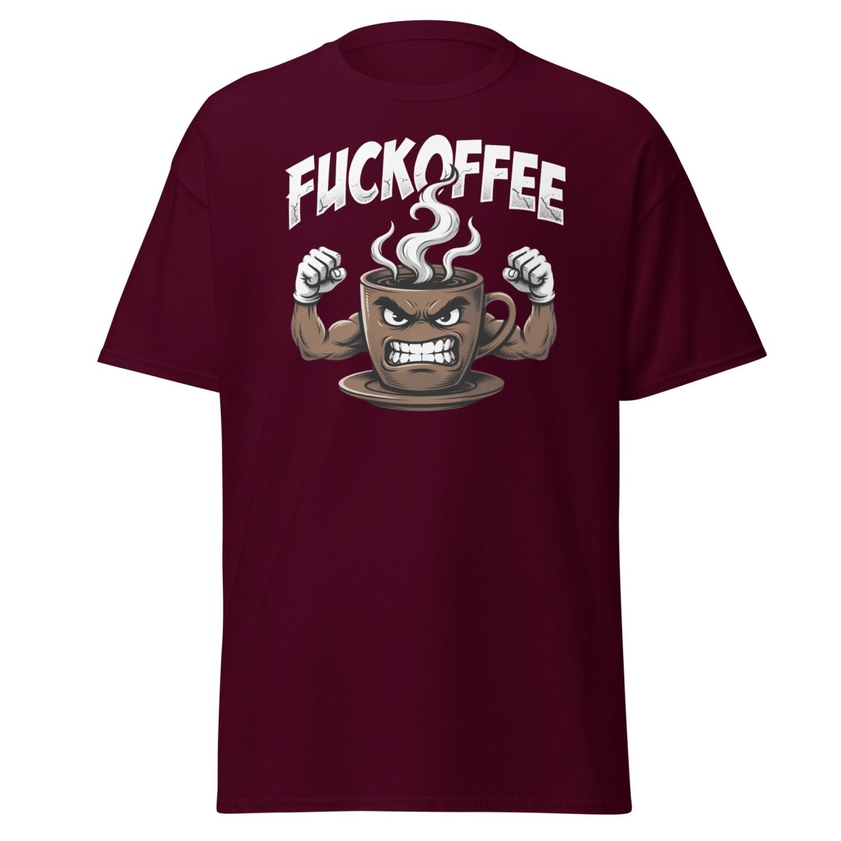 Fuckoffee Angry Coffee Mug T-Shirt – Funny Coffee Humor Tee - Maroon - TeeRipple