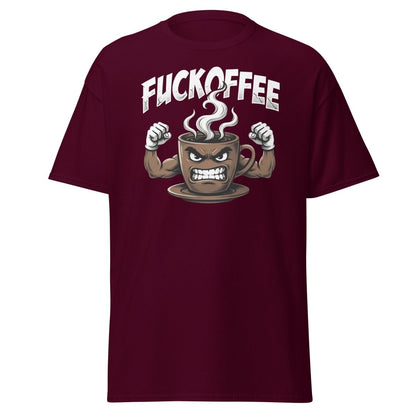 Fuckoffee Angry Coffee Mug T-Shirt – Funny Coffee Humor Tee - Maroon - TeeRipple