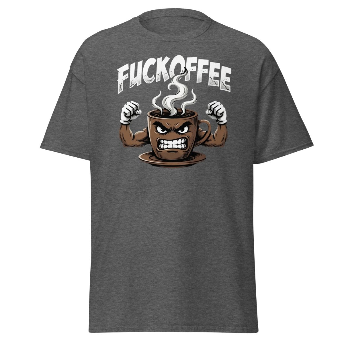 Fuckoffee Angry Coffee Mug T-Shirt – Funny Coffee Humor Tee - Dark Heather - TeeRipple
