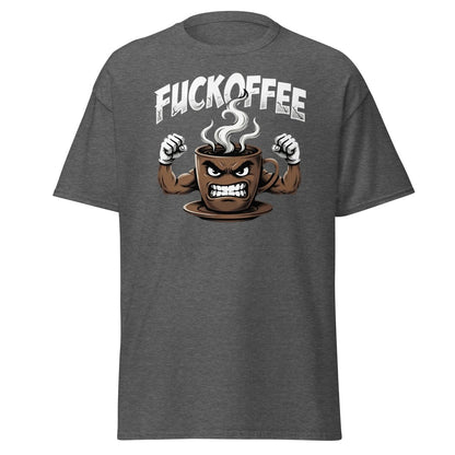 Fuckoffee Angry Coffee Mug T-Shirt – Funny Coffee Humor Tee - Dark Heather - TeeRipple