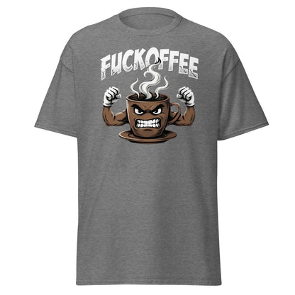 Fuckoffee Angry Coffee Mug T-Shirt – Funny Coffee Humor Tee - Graphite Heather - TeeRipple