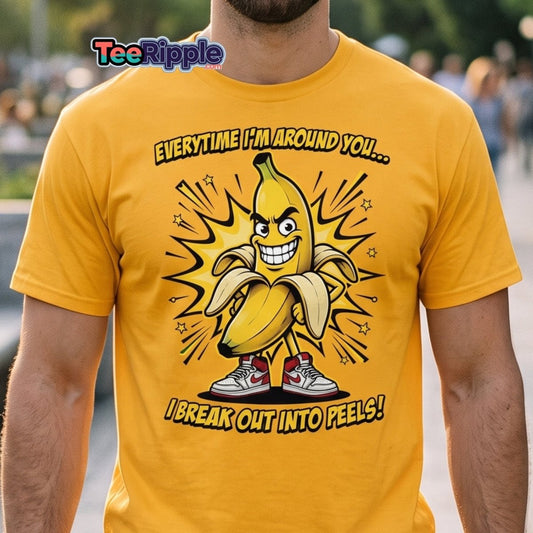 Funny Banana Peel Pun T-Shirt – Break Out Into Peels Tee - Maroon - TeeRipple