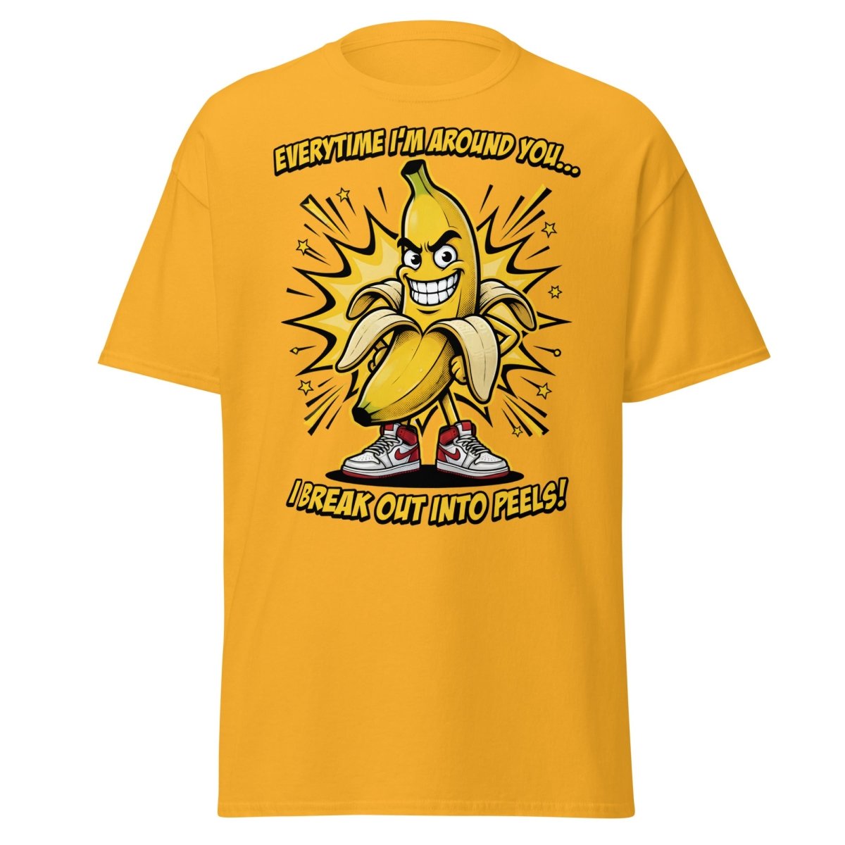 Funny Banana Peel Pun T-Shirt – Break Out Into Peels Tee - Gold - TeeRipple