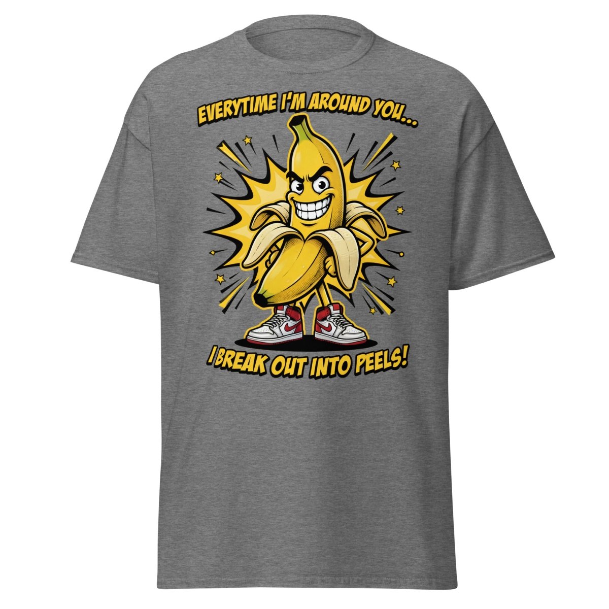 Funny Banana Peel Pun T-Shirt – Break Out Into Peels Tee - Graphite Heather - TeeRipple