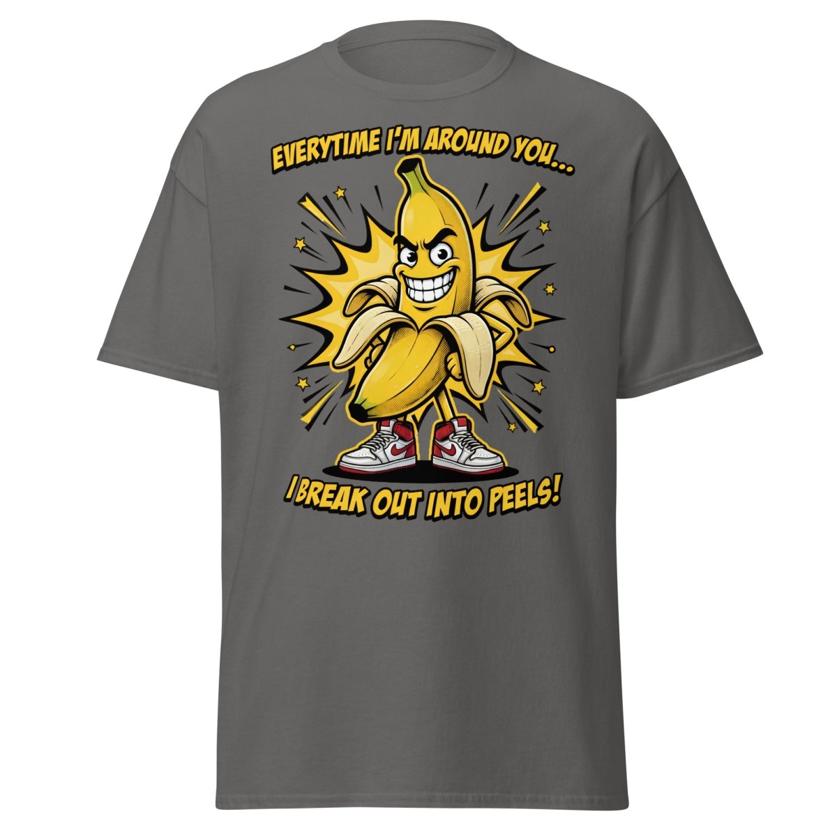 Funny Banana Peel Pun T-Shirt – Break Out Into Peels Tee - Charcoal - TeeRipple