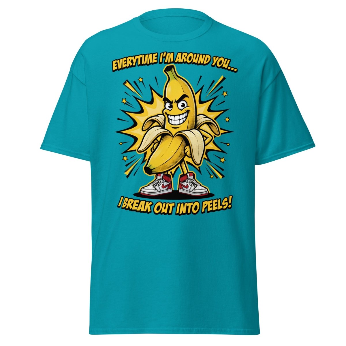 Funny Banana Peel Pun T-Shirt – Break Out Into Peels Tee - Tropical Blue - TeeRipple